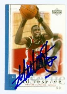 Dikembe Mutombo Autographed/Hand Signed Basketball Card (Atlanta Hawks) 2001 Upper Deck #1 UD Reserv
