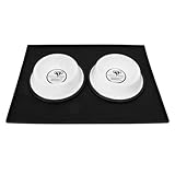 Platinum Pets Heavy-Duty Silicone Feeding Puppy Mat with 2 6-Ounce Embossed Puppy Bowls, White