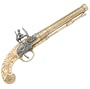 18th Century Belgian Flintlock Pistol with Engraved Brass Finish and Faux Ivory Grips - Great Replica of Classic Pirate or Dueling Gun