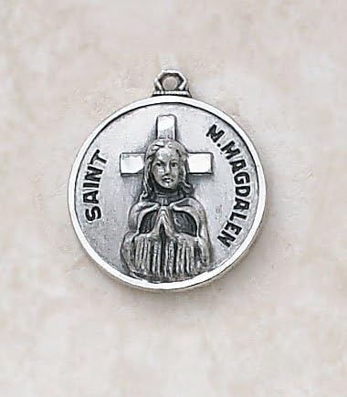 Sterling Silver St. Mary Magdalene with 18" Chain. She Is the Patron Saint of the Contemplative Life, Converts, Glove Makers, Hairstylists, Penitent Sinners, People Ridiculed for Their Piety, Perfumeries and Perfumers, Pharmacists, and Women.