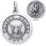 Sterling Silver St Michael United States Navy Medal and 20-inch Chain