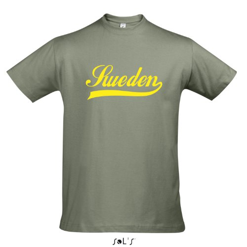 T-Shirt Schweden Oldschool Sweden LÄNDERSHIRT EM / WM FAN Trikot S-XXL , Khaki – gelb , S