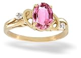 14K Yellow Gold Oval Created Pink Sapphire and Diamond Ring