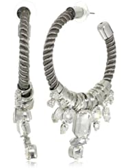 nOir "Jaipur" Graphite and Silver Cord and Crystal Hoop Earrings
