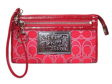 Coach 44056 Signature Zippy Wristlet Wallet Purse Red