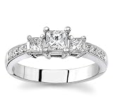 18k White Gold or Yellow Gold Three-Stone Princess-Cut Diamond Ring (H/SI2, 3/4 ct. tw.)