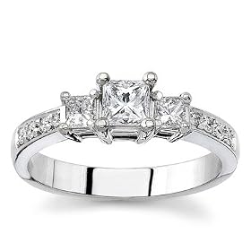 Platinum Three-Stone Princess-Cut Diamond Ring (G/VS2, 3/4 ct. tw.)