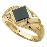 14kt Yellow Gold Genuine Classy Onyx and Diamond Ring