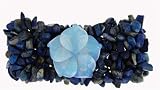 5 Strand Chip Bracelet with Flower - Lapis Lazulli