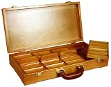 Oak Finish Wooden Poker Chip Case with Removable Trays - Space for 400 Chips & accessories.