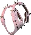 5/8" Pink Spiked Leather Harness (X-small ) (Fits Neck Size 13" - 16") (Body Size 15" - 18")