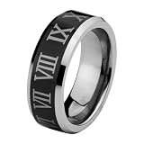 *** LASER ENGRAVING SERVICE *** 9mm Black Enamel Plated Tungsten Carbide Roman Number COMFORT-FIT Wedding Band Ring for Men and Women (Size 5 to 15) [DETAIL INFORMATION - PLEASE CLICK AND CHECK THE ITEM DESCRIPTION]