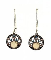 Earrings - E51 - Filigree Circles - Antique Gold Tone ~ Lt. Colo Topaz & Bl Zircon