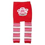 赤ちゃん・ベビー用 ガールズ バックにかわいいデザイン入り キラキラボーダー レギンス スパッツ 女の子 (6-12ヶ月) (レッド/フラワー)