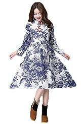 Spring Winter Sweater General Print Cotton/Linen Vintage  Dress