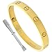 Stainless Steel Screw Head Bangle Bracelet for Women Oval Gold tone 7mm wide, fits 6.5 - 8 inch wrists