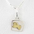Small Square Fish Pendant in Sterling Silver and Brass on a 16" Box Chain, #8767