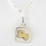 Square Sterling Silver and Brass Fish Pendant on 16 Chain, #8767
