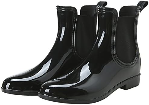 Women's Fashion Ankle High Rain Boots Anti-slip Waterproof Rain Shoes Black US 9.5