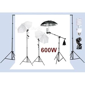 Ardinbir Studio Photo 600w Continuous Light Black/silver Umbrella Boom Lighting Kit and Background Backdrop Support System