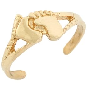 14k Solid Yellow Gold Baby Feet Toe Ring by 