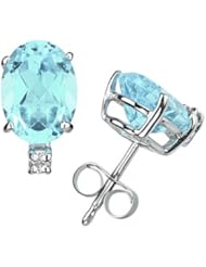 12X10mm Oval Aquamarine and Diamond Stud Earrings in 14K White Gold