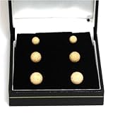 Image of Set Of Three 9ct Yellow Frosted Ball Stud Earrings (4mm min) in Presentation Box