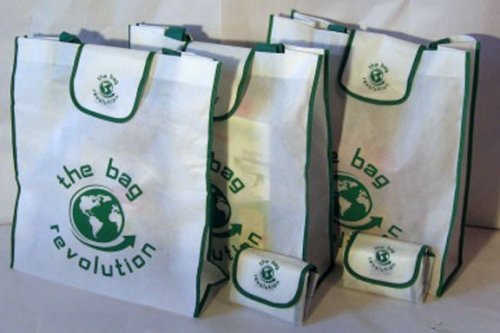 5 Large Foldable White & Green Shopping Grocery Bags : Eco Friendly