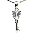 Diamond Cubic Zirconia 3.6ct Heart Key Platinum Overlay CAREFREE Sterling Silver Pendant Necklace