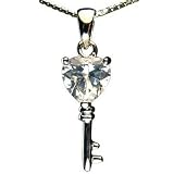 Diamond Cubic Zirconia 3.6ct Heart Key Platinum Overlay CAREFREE Sterling Silver Pendant Necklace
