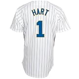 MLB Men's Milwaukee Brewers Corey Hart White/Ryl Pinstrp Short Sleeve 6 Button Synthetic Replica Baseball Jersey Spring 2011  (White/Ryl Pinstrp, XX-Large)