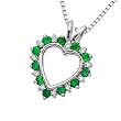10K White Gold 0.06 ct. Diamond with Alternating 5/8 ct. Emerald Heart Pendant with Chain