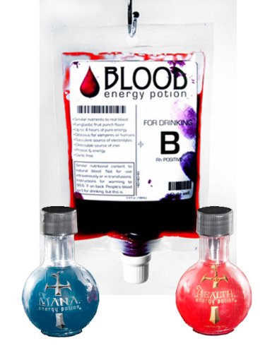 Gaming Energy Drink Set - Mana Potion , Health Potion , and Blood Bag