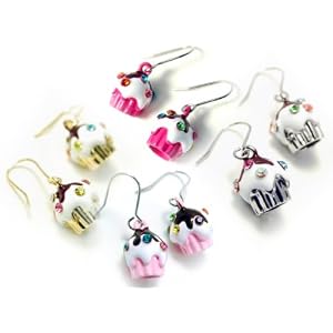 FUN 3d Colorful Crystal Cupcake Charm Earrings ~ You Choose Color!!