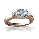 14k Rose Gold Round Genuine Aquamarine Ring