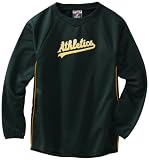 MLB Boys' Oakland Athletics Long Sleeve Crew Neck Thermabase Tech Fleece Pullover (Pro Ath Dark Green/Pro Gold, Medium)