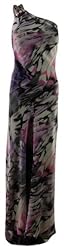 One Shoulder Jeweled Crepe/Polyester General Print  Dress