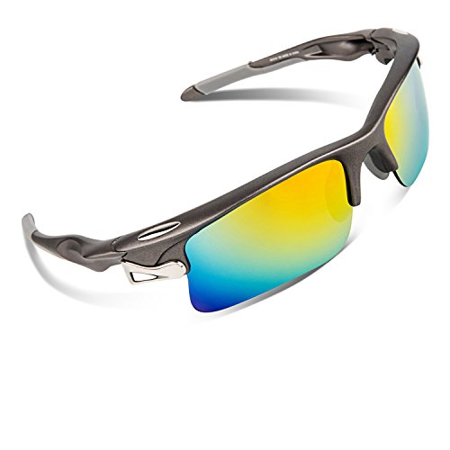 RIVBOS Rb0308 POLARIZED Sports Sunglasses with 5 Set Interchangeable Lens (Silver&Black)
