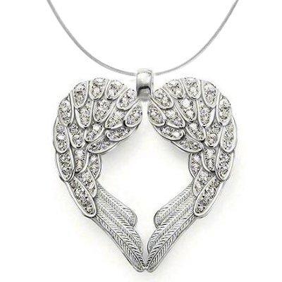 Eleganter Engelsflügel Herz Schutzengel Ketten-Anhänger mit Zirkonia Diamanten, Sterling Silber zum Muttertag