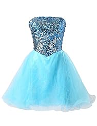 Strapless Organza Cocktail Short 2015 Lace-Up Sequined Bridesmaid Dress/Prom Dress/Party Dress 