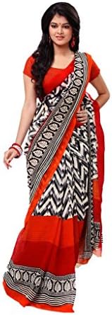 Formal Cream, Deep Orange & Red Embroidered Saree Designer sari Indian Pakistani