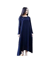 Long Sleeves 2015 Cotton/Linen  Dress