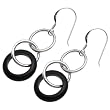 Sterling Silver and Black Enamel Loop Dangle Earrings .925 Stamp Hypoallergenic Nickel Free