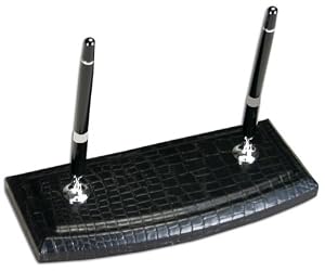 Black Crocodile Embossed Leather Pen Stand