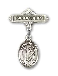 Sterling Silver Baby Badge with St. Dominic de Guzman Charm and Godchild Badge Pin