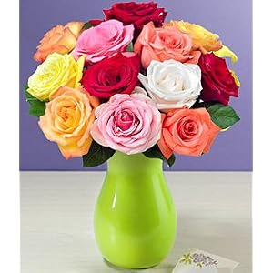 Flowers – Dozen Assorted Roses with Vase
