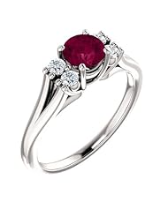 18K White Gold 5.00mm Round Cut Rhodolite Garnet and Diamond Ring -- LIFETIME WARRANTY