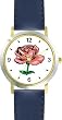 Pink Rose - Flower - WATCHBUDDY&reg; DELUXE TWO-TONE THEME WATCH - Arabic Numbers - Blue Leather Strap-Size-Large ( Men's Size or Jumbo Women's Size )