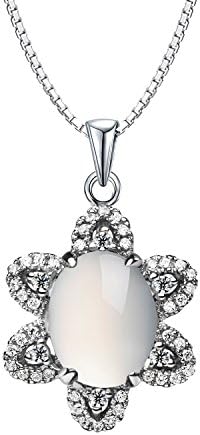 18K White Gold Plated Sterling Silver Natural Jade Pendant Necklace, 18" E12EN0076