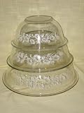 SET OF 3 - Vintage Pyrex Clear Nesting Batter Bowl w/ White Flower Pattern - 1 Liter, 1.5 Liter & 2.5 Liter